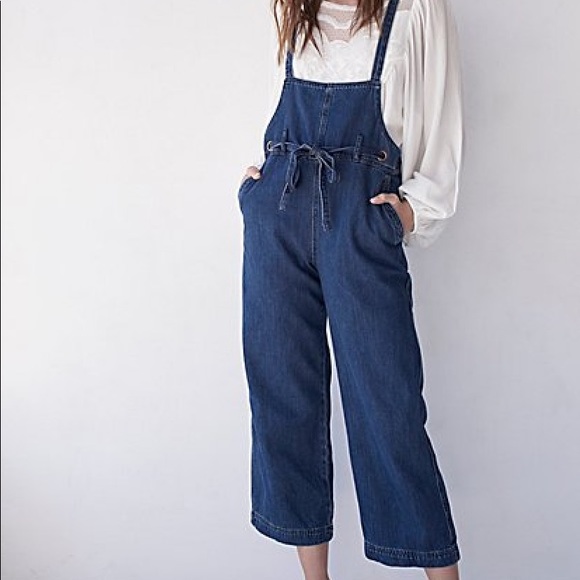 Free People Strappy Wide Leg Denim Overalls Jumpsuit - Picture 7 of 7
